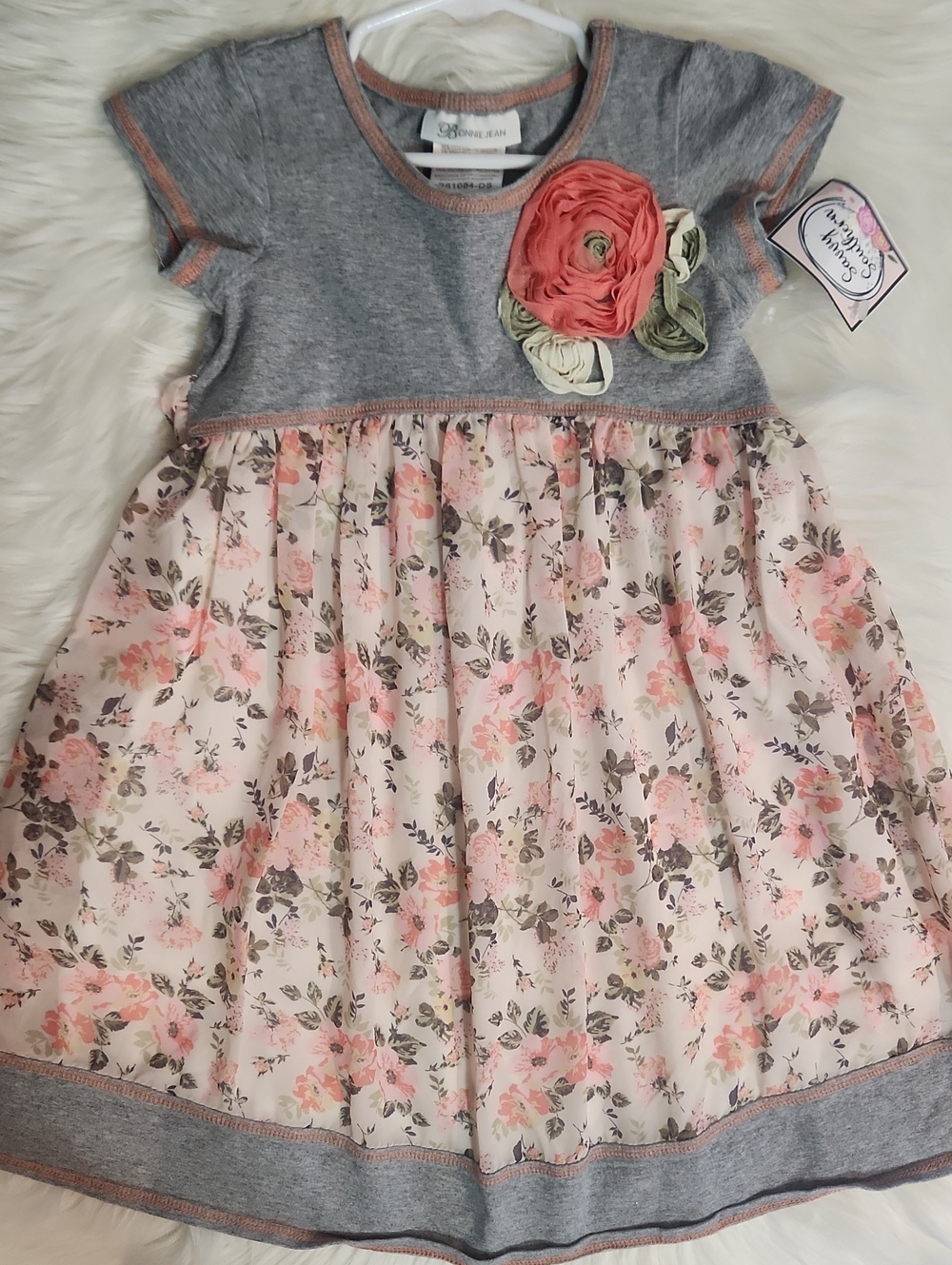 Floral Dress - Girls Size: 6 - Brand: Bonnie Jean - Color: Peach & Gray